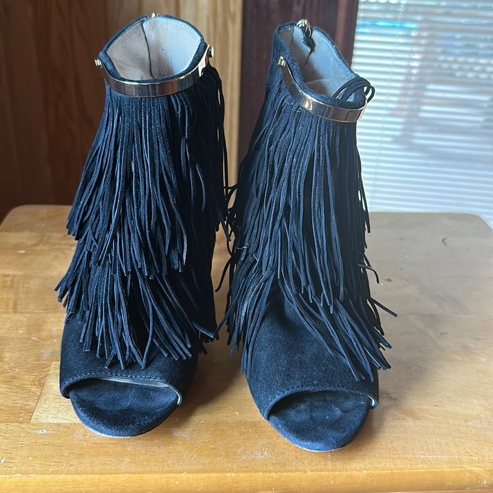 Louise et Cie Fringe Open Toe Booties